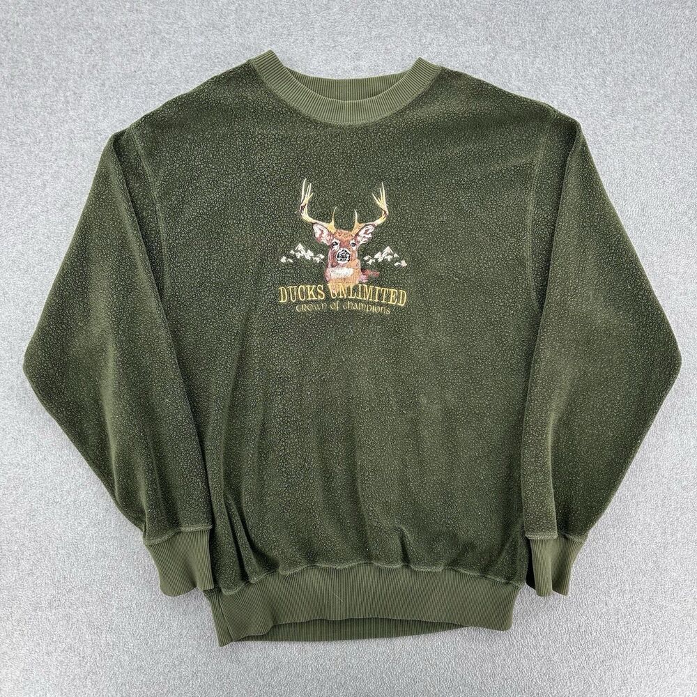Vintage Ducks Unlimited Embroidered Deer Crewneck Sweater Size Large USA
